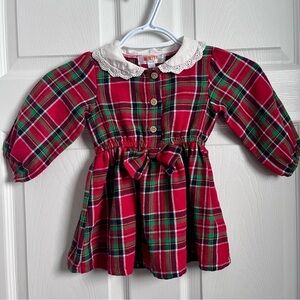 Vintage Monkey Bars Kids Dress 18M Plaid collared Red green knot tie